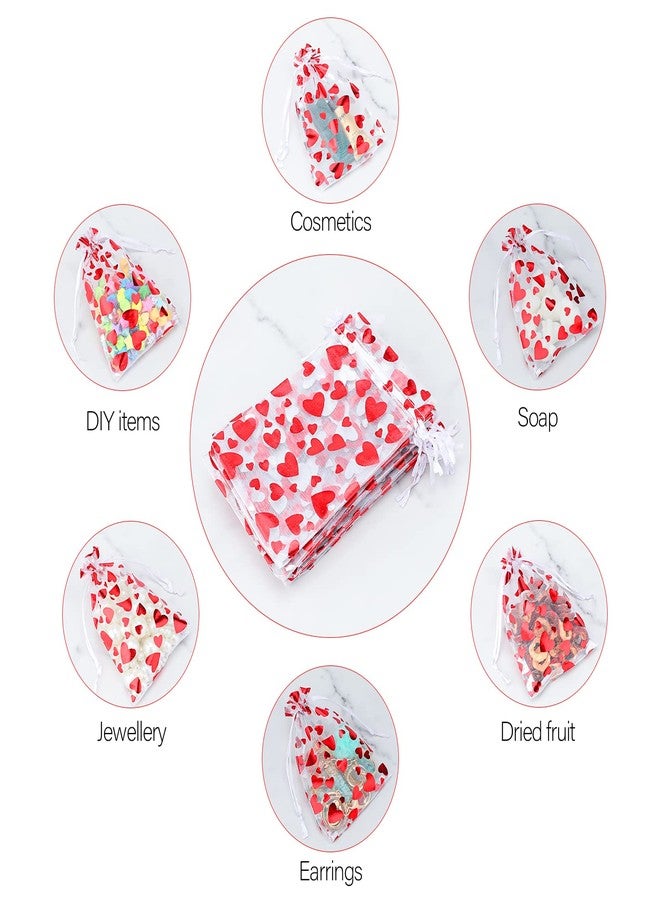 كينجلاك مجموعة كينغليك من 100 كيس هدايا من الأورجانزا الحمراء، مقاس 4×6 بوصة، أكياس هدايا برباط لعيد الحب، أكياس هدايا مجوهرات شبكية للحفلات - Image 5